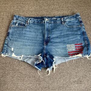 Old Navy O.G. Straight Shorts Womens 22 Blue Embroidered American Flag Americana